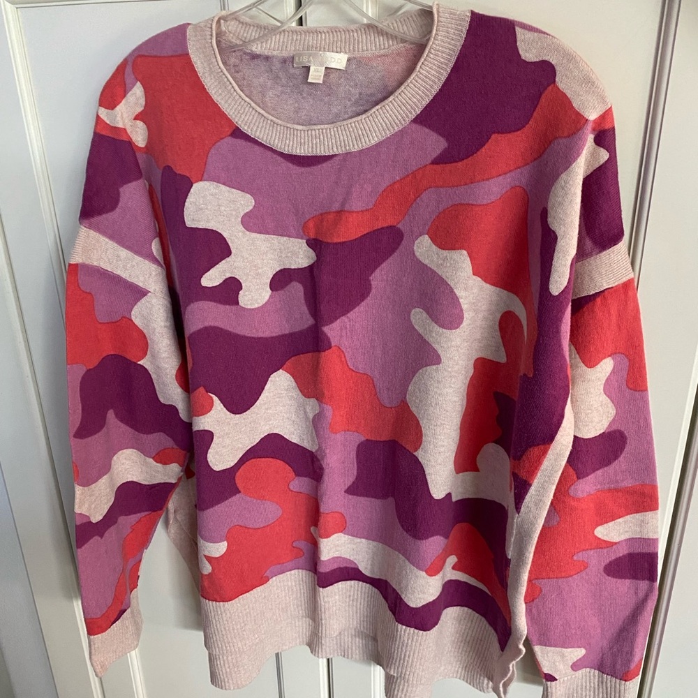 Lisa Todd Pink Camo Sweater XL. Cashmere/Cotton